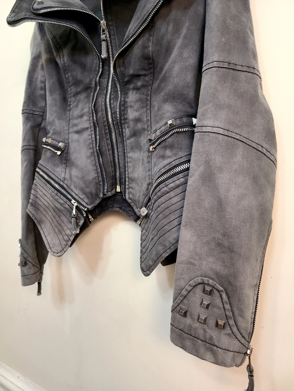 Lookbook Store Studded Black Leather Moto Jacket Gothic Biker Style Size 2 - Picture 6 of 8